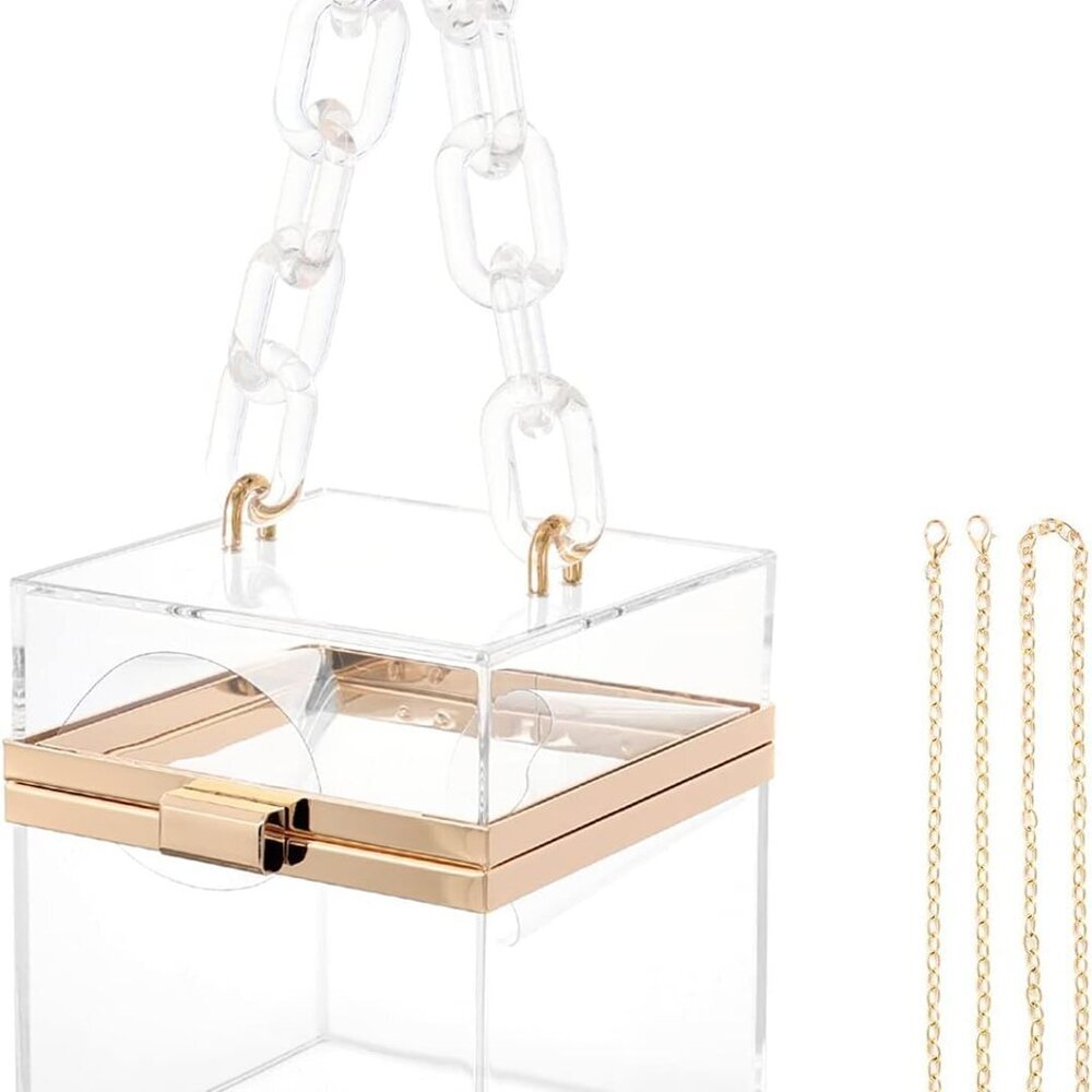 Cute Clear Acrylic Plastic Neon Hard Frame Party Clutch Purse with Gold Chain St